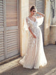 A Line Deep V Neck Lace Chiffon Prom Dresses