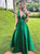 A Line V Neck Green Prom Dresses 