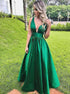 A Line V Neck Green Prom Dresses LBQ1087