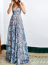 Elegant Blue Lace Spaghetti Straps Backless Prom Dresses LBQ0676