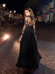 Long Sleeves A Line Chiffon Prom Dresses With Applique Floor Length