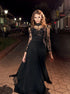 A Line Chiffon High Neck Long Sleeves Prom Dresses With Appliques LBQ0351