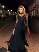 High Neck Long Sleeves A Line Chiffon Prom Dresses With Appliques