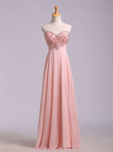  A Line Sweetheart Sweep Train Chiffon Prom Dresses