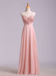  A Line Sweetheart Sweep Train Chiffon Prom Dresses
