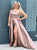 Pink Spaghetti Straps Sweep Train Satin Evening Dresses