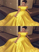 Off The Shoulder Satin Sweep Train Prom Dresses