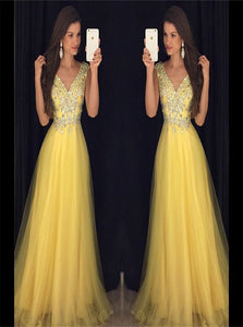 Sweep Train Yellow Evening Dresses