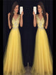 Sweep Train Yellow Evening Dresses