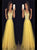 A Line V Neck Rhinestones Yellow Tulle Prom Dresses
