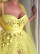 Sweep Train Sleeveless Appliques Yellow Prom Dresses
