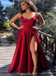 A Line Spaghetti Straps Lace Up Satin Prom Dresses