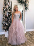 A Line Sweetheart Tulle Ruffles Prom Dresses LBQ2476