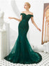 Emerald Green Mermaid Off the Shoulder Appliques Tulle Prom Dress LBQ2477