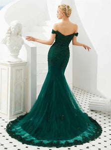 Sweep Train Green Evening Dresses