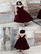 A Line Burgundy Tea Length Satin Prom Dresses