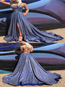 Sequins Purple Prom Dresses with Slit