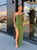Sheath One Shoulder Chiffon Green Prom Dress with Slit