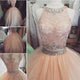 Elegant Lace Crop Top Pink Tulle Ball Gown Quinceanera Dresses Two Piece ZXS396