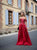 Chic A Line Red Straps Satin Appliques Short Sleeves Prom Dresses