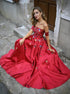 Chic A Line Red Straps Satin Appliques Prom Dress LBQ0429