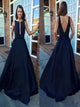 Chic A Line Sequins Scoop Satin Open Back Prom Dresses