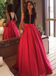 Chic A Line Sequins Scoop Satin Prom Dresses