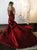 Mermaid Red Satin Halter Sweep Train Pleats Prom Dresses 