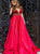 A Line Deep V Neck Satin Open Back Prom Dresses with Beadings