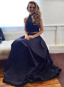 A Line Scoop Floor Length Beadings Sleeveless Satin Prom Dresses