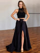 A Line Scoop Floor Length Beadings Backless Satin Prom Dresses
