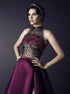 High Neck Floor Length Rhinestone Purple Satin Prom Dress LBQ0481