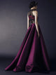 A Line High Neck Floor Length Rhinestone Purple Satin Prom Dresses