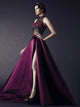 High Neck Floor Length Rhinestone Purple Satin Sleeveless Prom Dresses