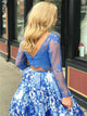 Batea Blue Satin  and Lace Prom Dress with Beadings