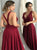 A Line Criss Cross Straps Burgundy Satin Prom Dresses with Bowknot