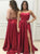 A Line Halter Split Criss Cross Straps Red Satin Prom Dresses