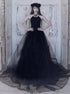 Black Sexy A Line Scoop Criss Cross Prom Dress LBQ0466