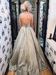 Chic Sequins Ball Gown Lace Up Sweetheart Silver Prom Dresses