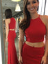 Two Piece Scoop Red Sheath Chiffon Pleats Prom Dress LBQ0418