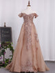 Off The Shoulder Sheath Organza With Appliques Golden Prom Dresses 
