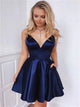 A Line Above Knee Satin Homecoming Dresses with Pleats