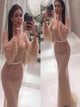 Chic Mermaid Long Sleeves Tulle Scoop Prom Dresses