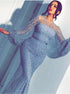 Chic Mermaid Long Sleeves Tulle Beadings Prom Dresses LBQ0399