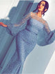 Chic Mermaid Blue Long Sleeves Prom Dresses