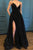 A Line Spaghetti Straps Black Sparkle Long Prom Dresses with Pockets   GJS199
