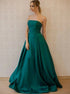 A Line Cheap Strapless Satin Pleats Prom Dress LBQ0456