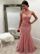 Mermaid One Shoulder Tulle Beadings Prom Dresses