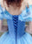 Ball Gown Off the Shoulder Tulle Blue Lace Up Prom Dresses 