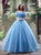 Ball Gown Off the Shoulder Tulle Blue Prom Dresses 